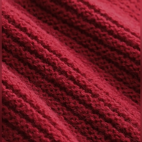 CIDER KNIT MIDDLE WAIST SOLID RUFFLE MIDI SWEATER SKIRT Burgundy Red - Picture 4 of 7